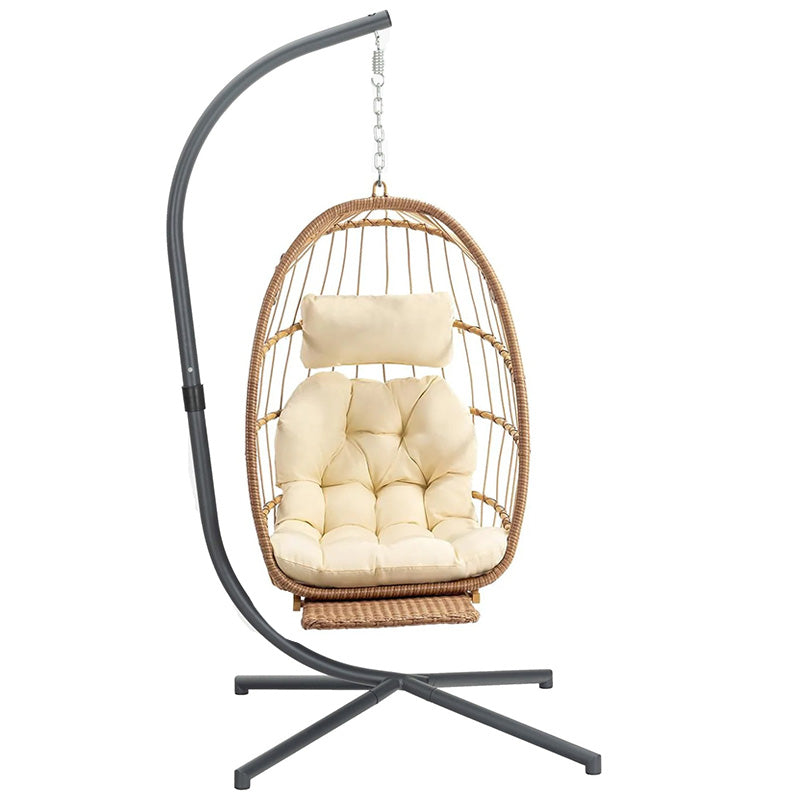 Luxurious Outdoor Egg Hanging Chair with Stand - All-Weather Rattan Swing for Patio & Bedroom