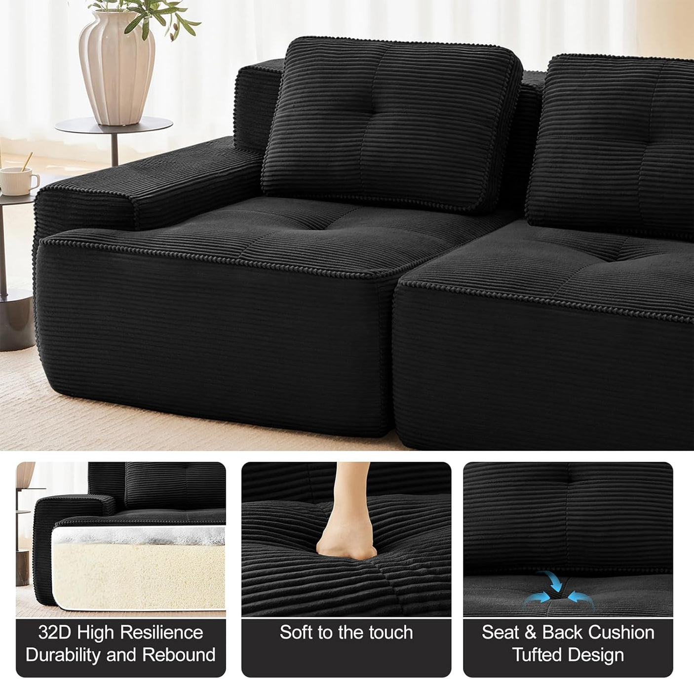 Corduroy Cloud Modular Sectional Sofa - No Assembly Required