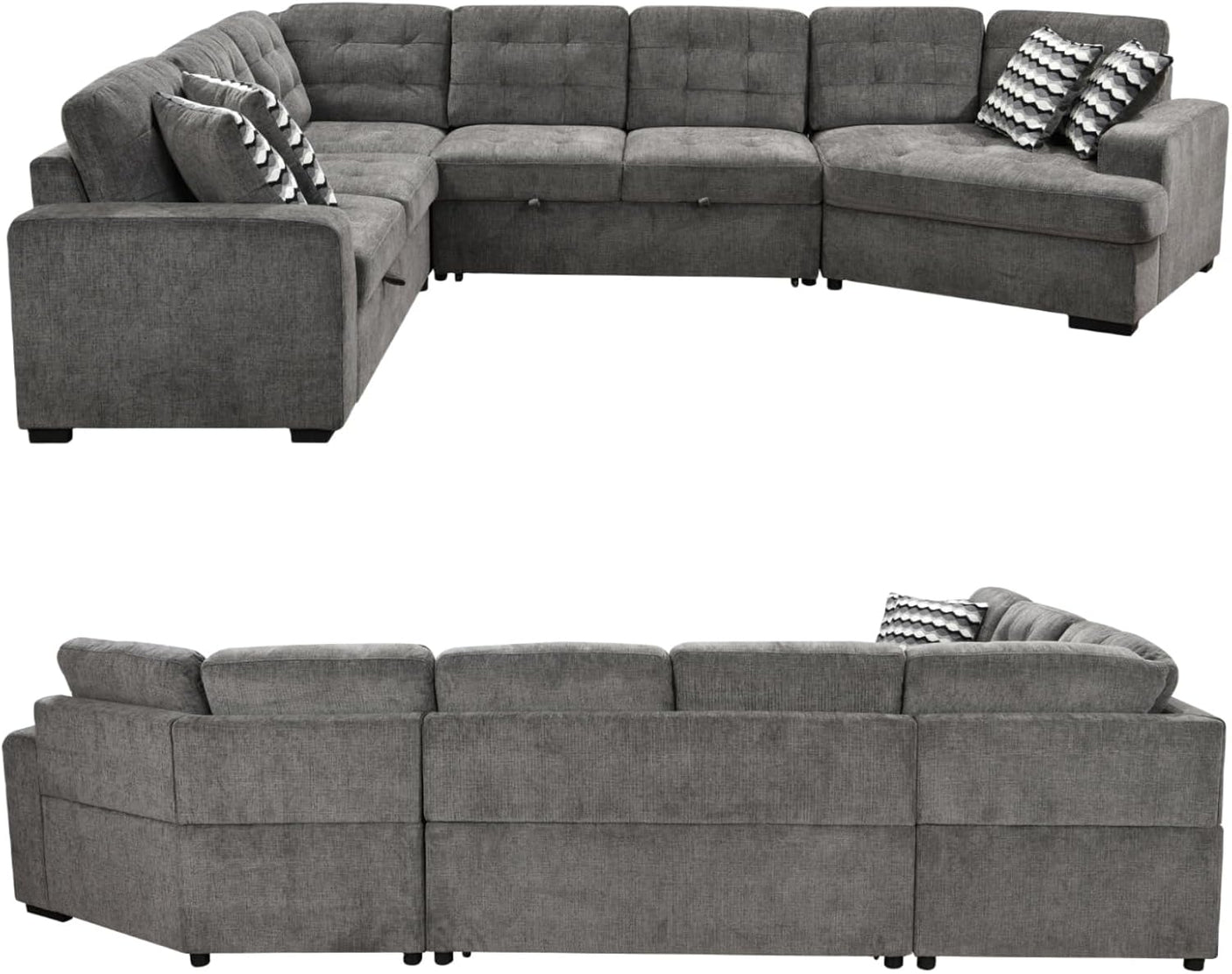 149'' Oversized Large Sectional Sleeper Sofa with Pull Out Bed & Cuddler | 7-Seater L-Shaped Sectional Couch with Chaise Lounge