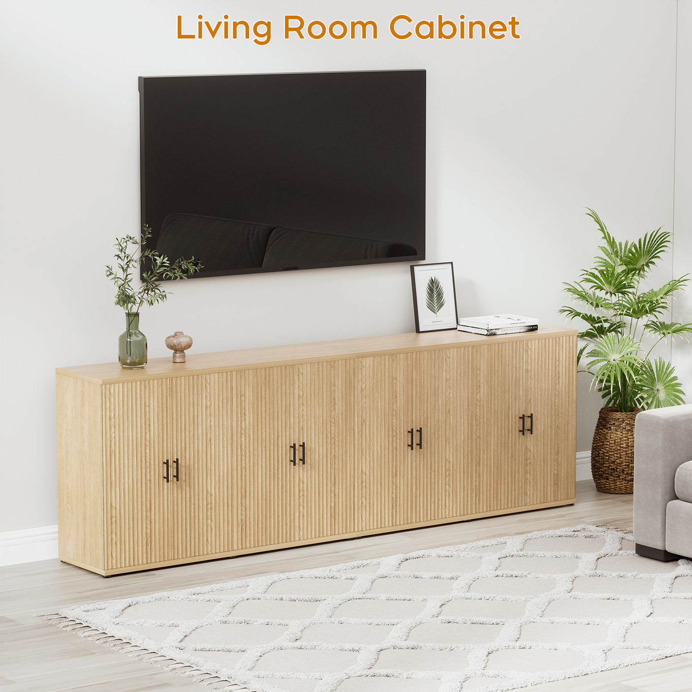 4 Doors Accent Fluted Sideboard Buffet Storage Cabinet