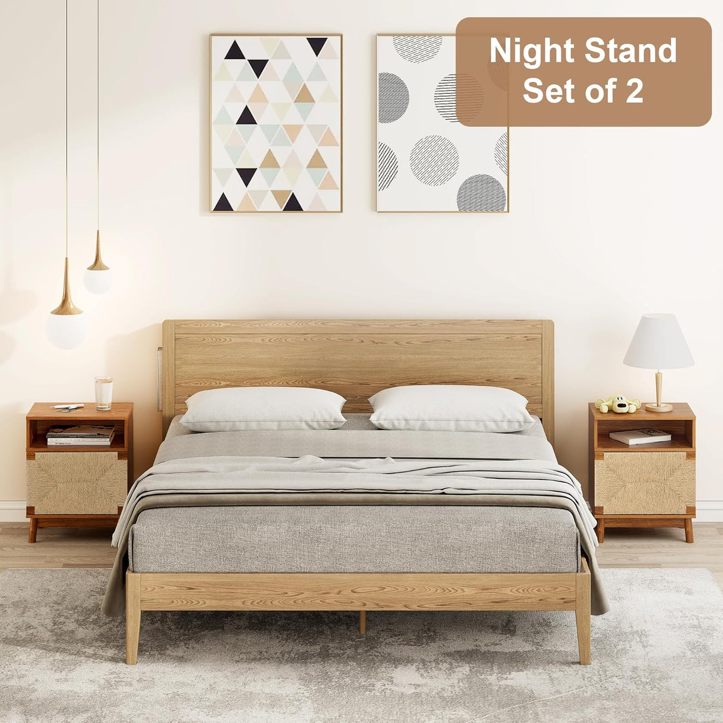 Boho Rattan Drawers Sidetable Nightstand 2 Packs