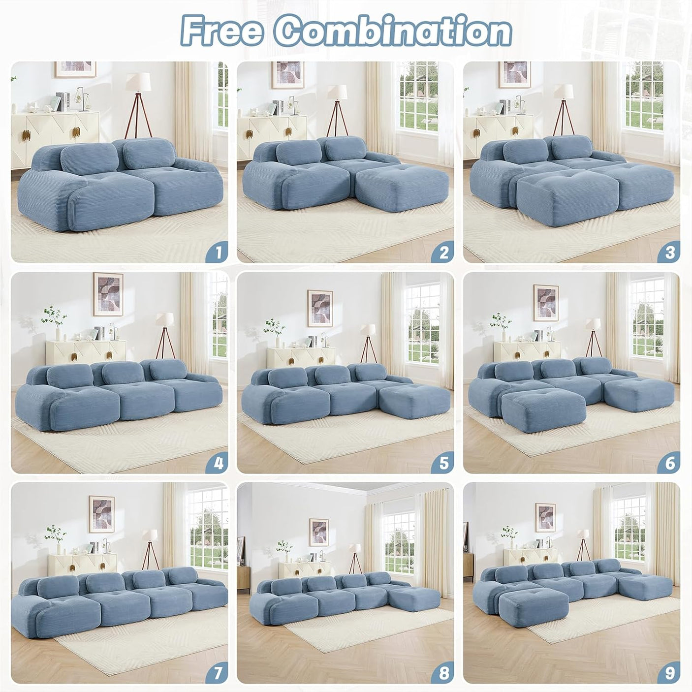 Corduroy Cloud Modular Sectional Sofa - No Assembly Required