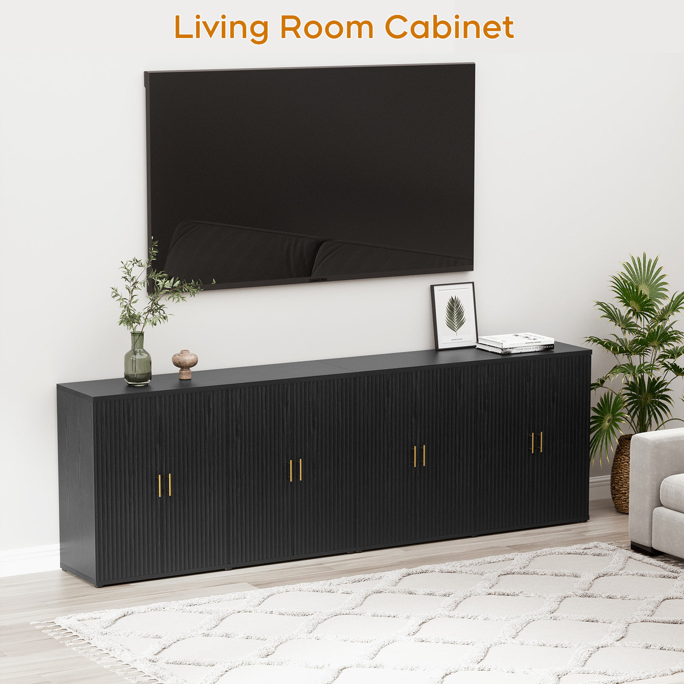 4 Doors Accent Fluted Sideboard Buffet Storage Cabinet