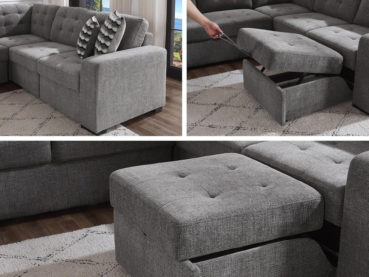 149'' Oversized Large Sectional Sleeper Sofa with Pull Out Bed & Cuddler | 7-Seater L-Shaped Sectional Couch with Chaise Lounge