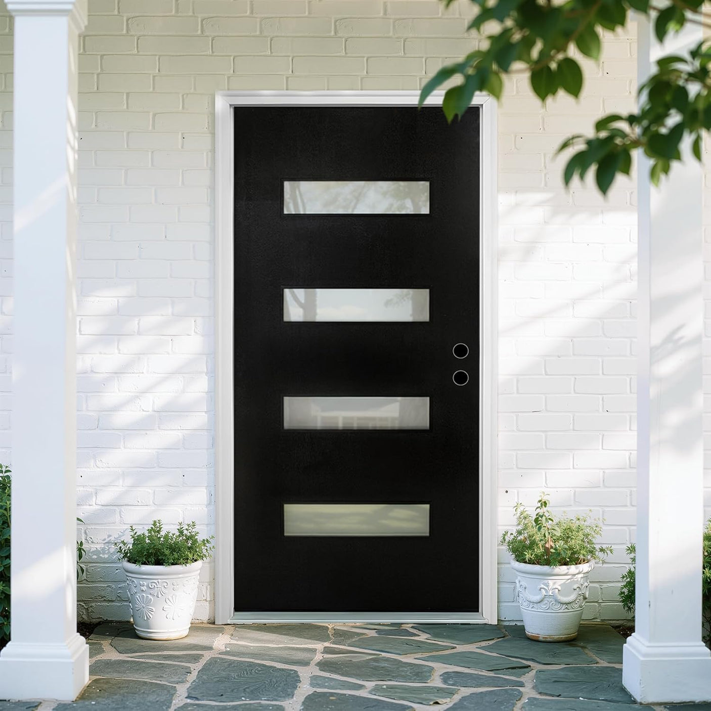 YECHEN 36" x 80" Fiberglass Pre-Hung Front Door, Contemporary Black Entry Door with Frosted Privacy Glass (Left/Right Hand Inswing)