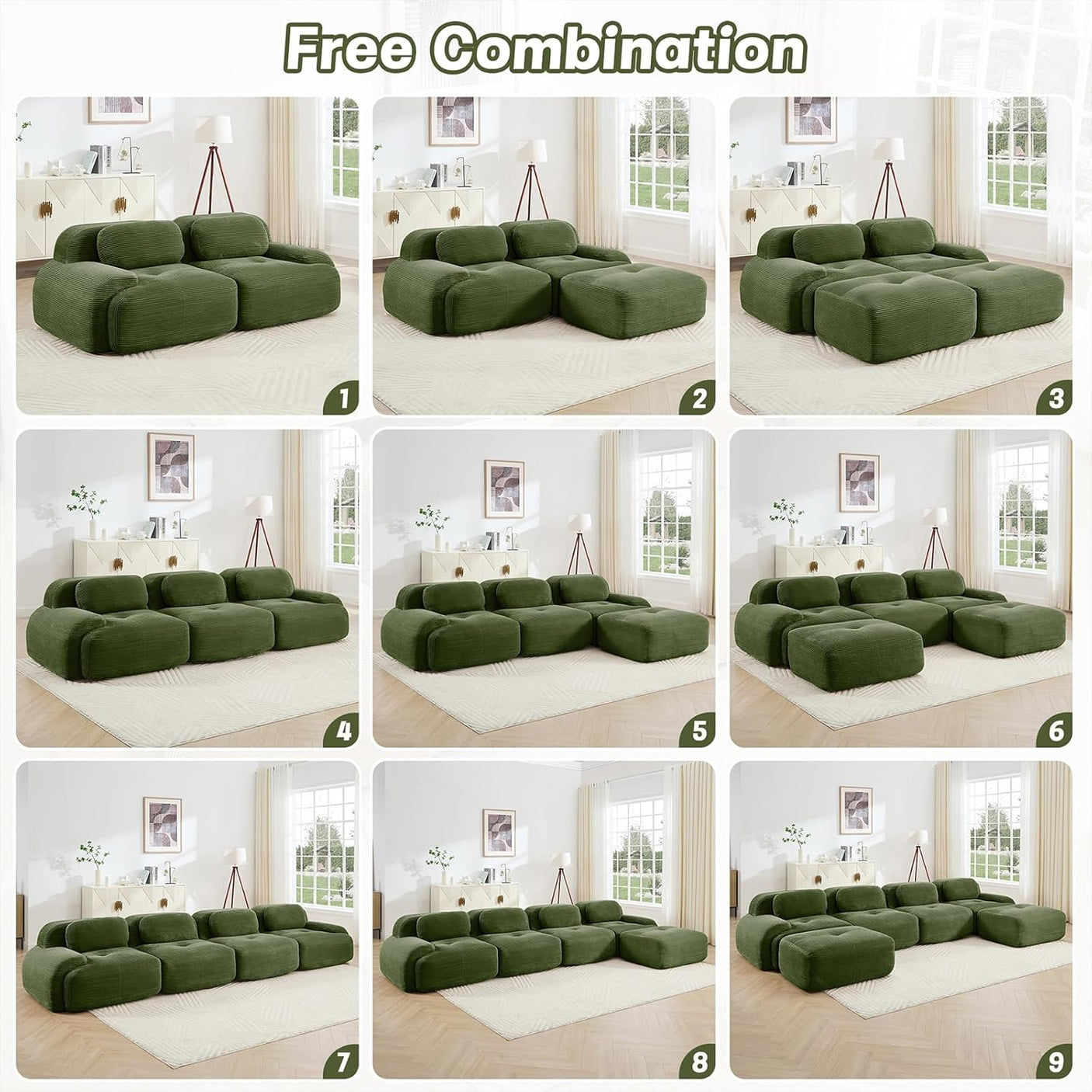 Corduroy Cloud Modular Sectional Sofa - No Assembly Required
