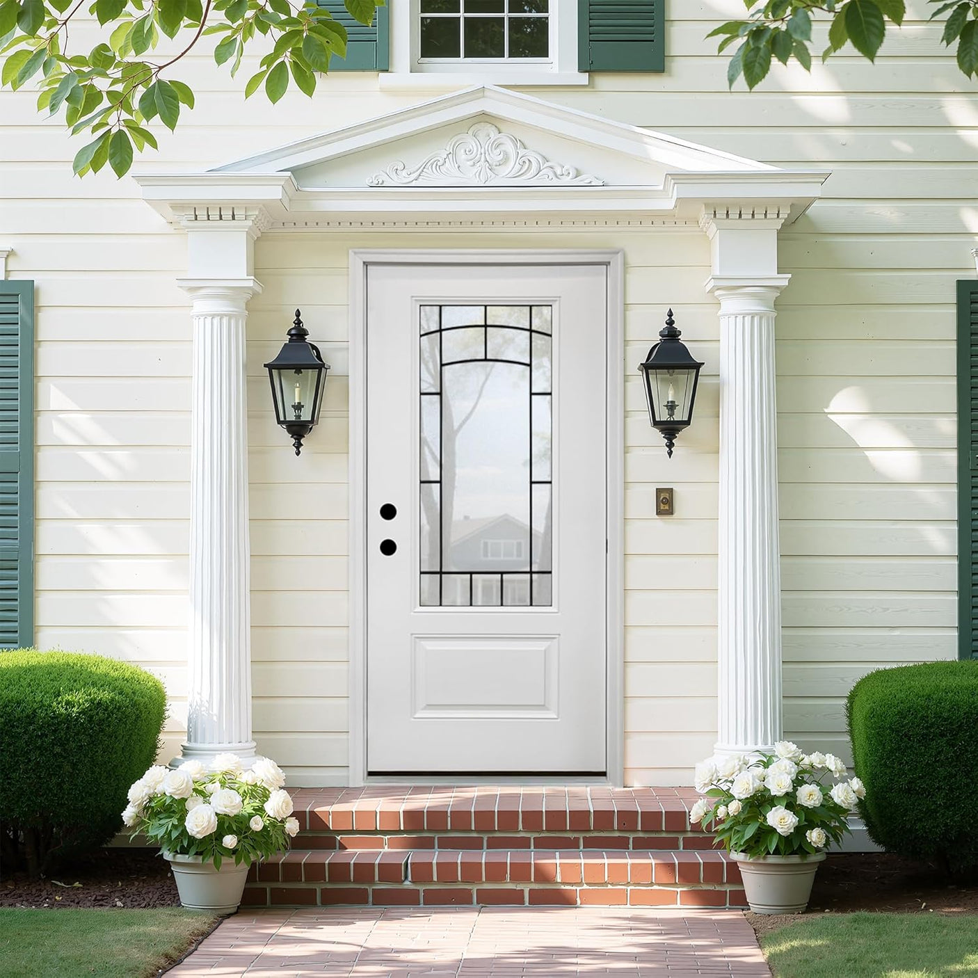 YECHEN 36" x 80" Fiberglass Pre-Hung Front Door, Contemporary Black Entry Door with Frosted Privacy Glass (Left/Right Hand Inswing)
