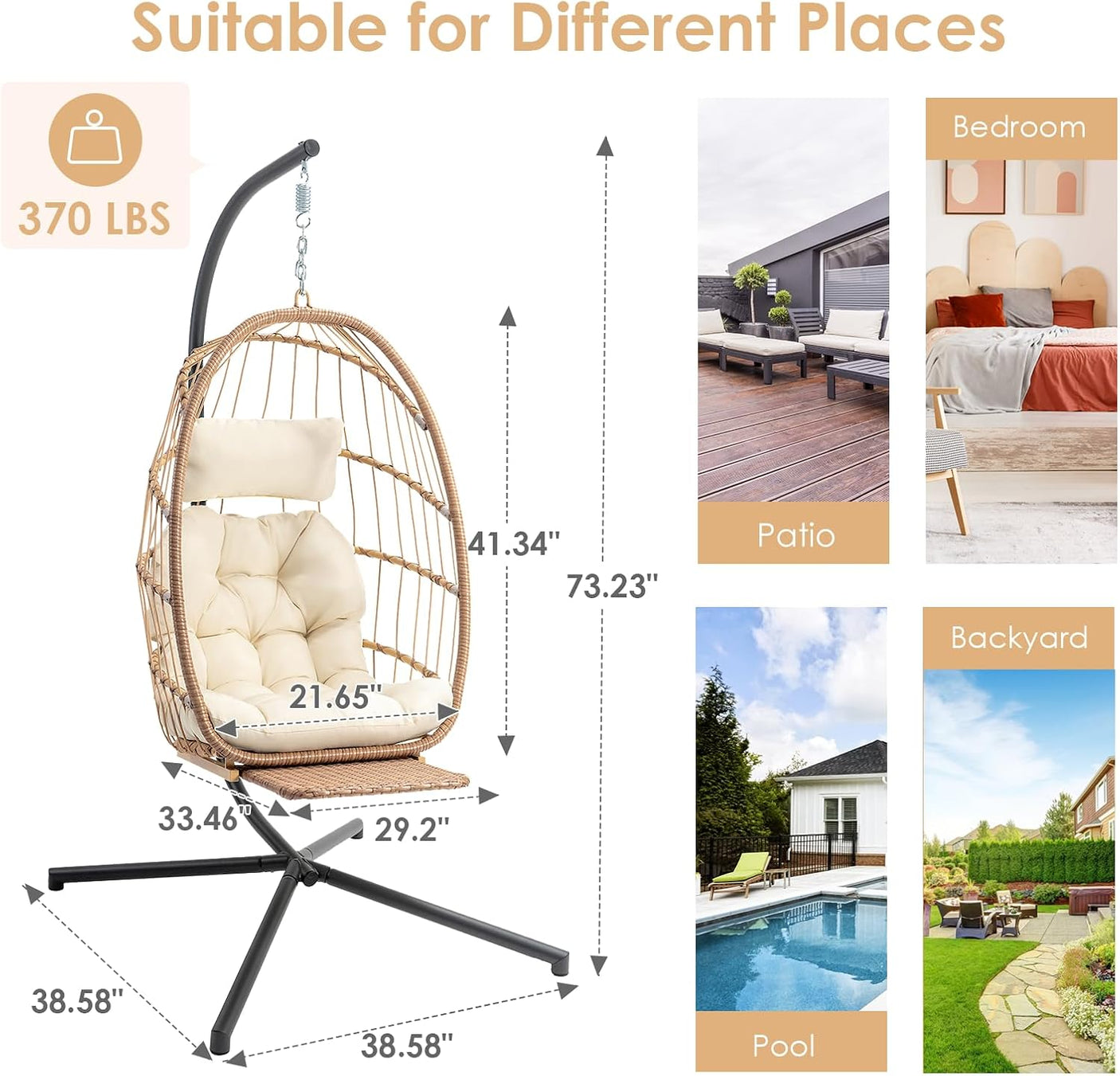 Outdoor Hammock Egg Hanging Chair with Cushion