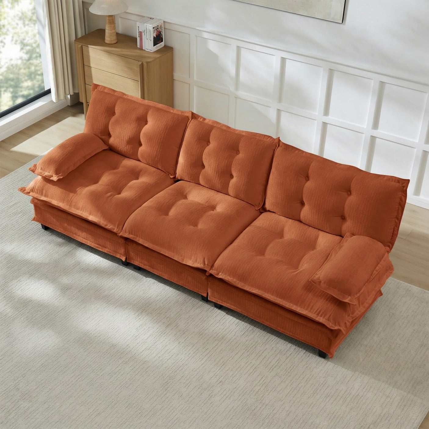 Modular Sectional Sofa with Cloud Cushions | Chenille Fabric | 2/3/4 Seater with Ottoman Options