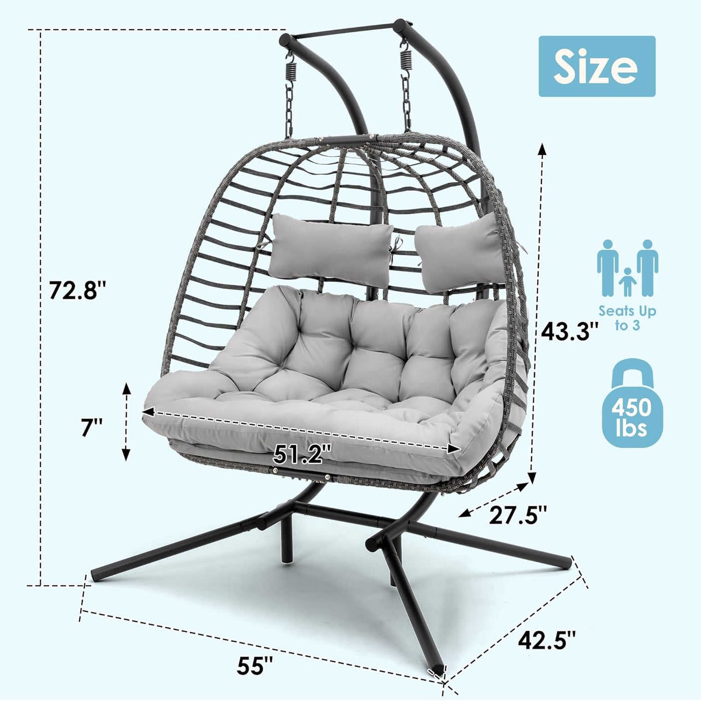 Double Egg Swing Chair with Stand for Outdoor