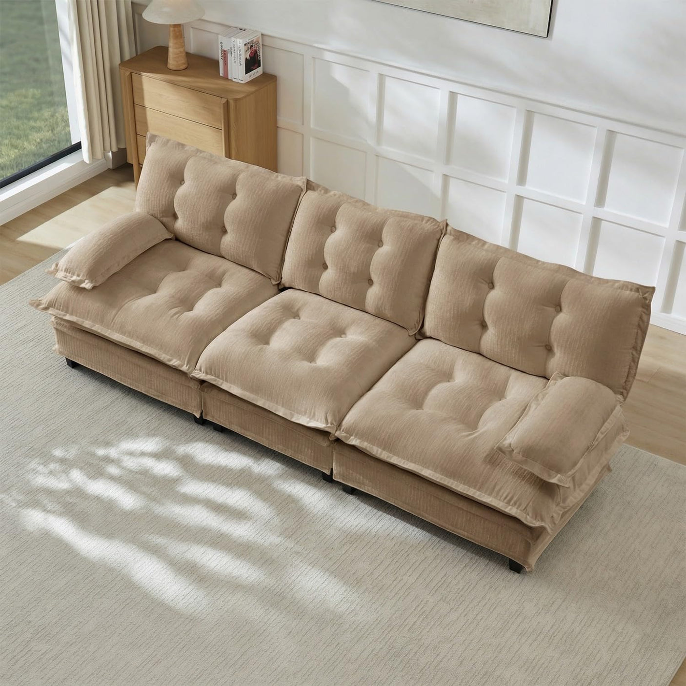 Modular Sectional Sofa with Cloud Cushions | Chenille Fabric | 2/3/4 Seater with Ottoman Options