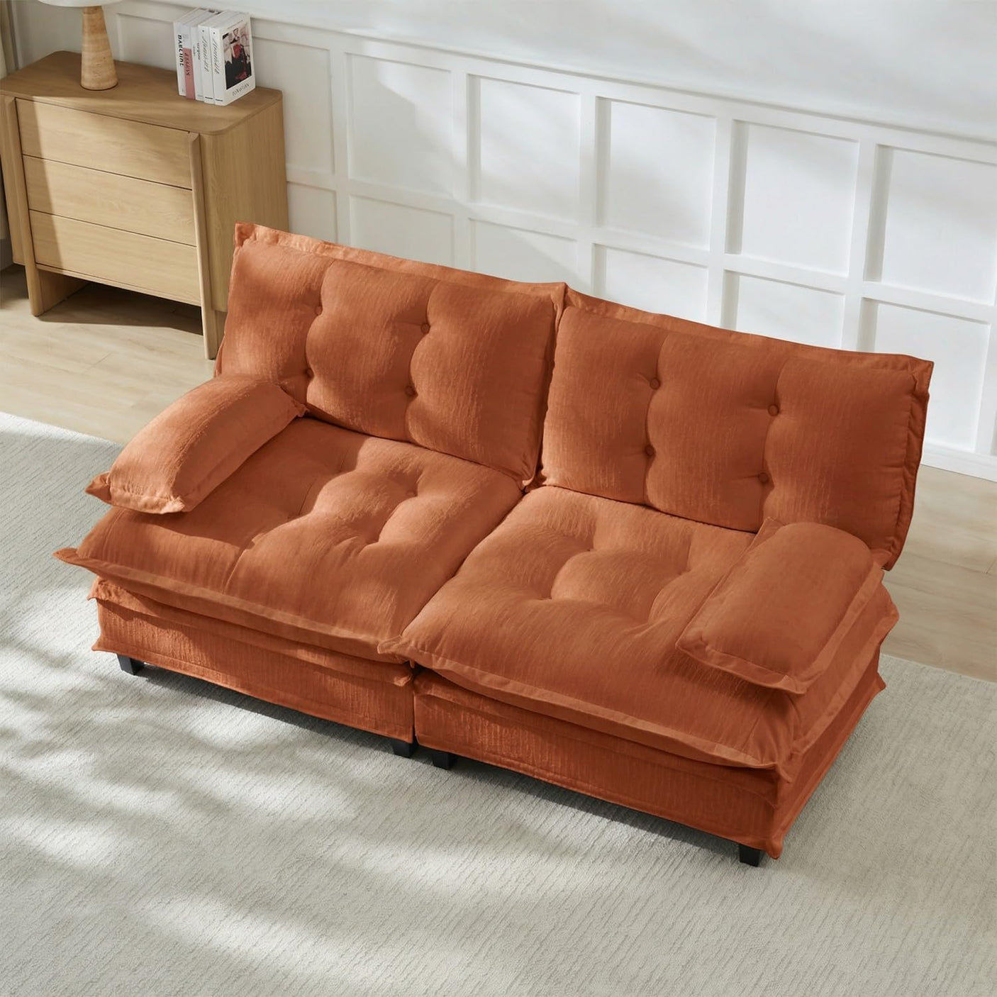 Modular Sectional Sofa with Cloud Cushions | Chenille Fabric | 2/3/4 Seater with Ottoman Options