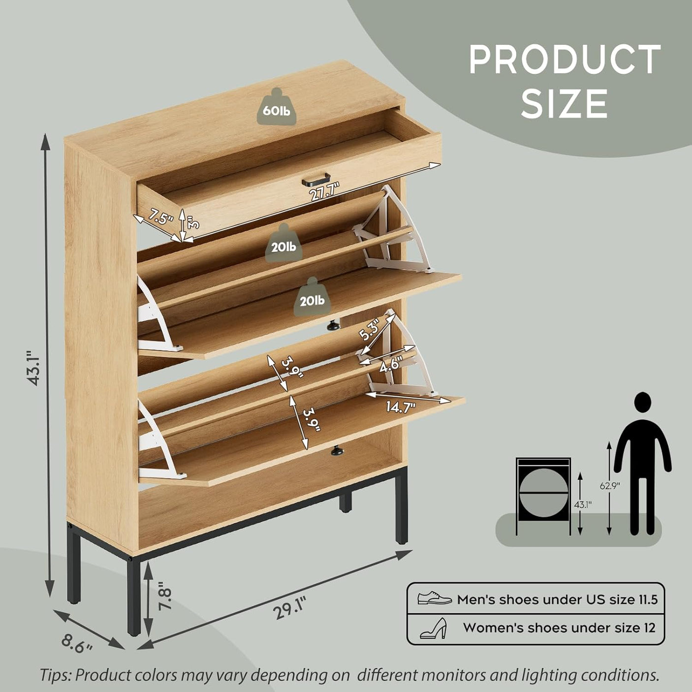 Shoe Rack Storage Organizer with 2 Natural Semi-Circular Rattan Doors