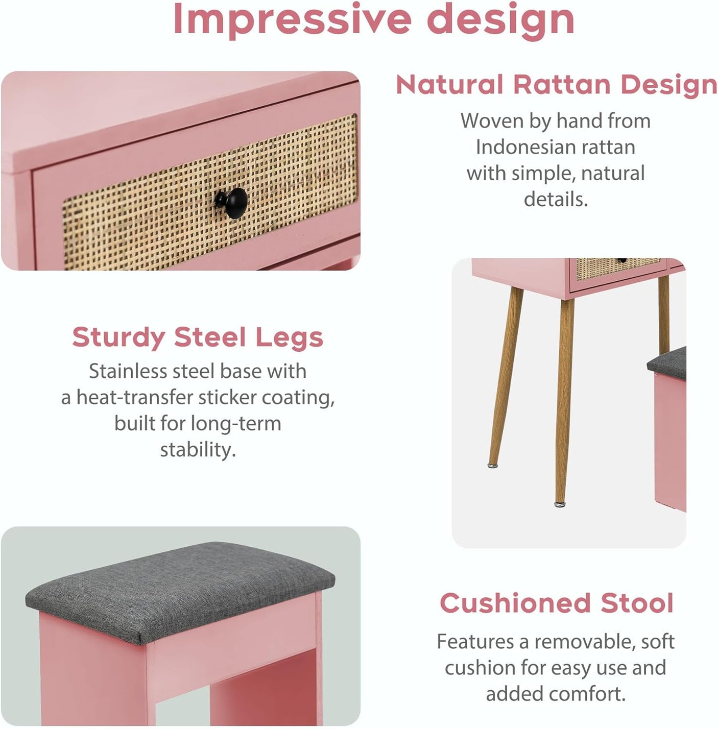 30" Vintage Makeup Vanity Table Set