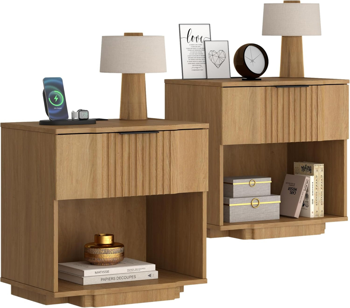 Fluted Night Stand with 20W Fast Charging Station