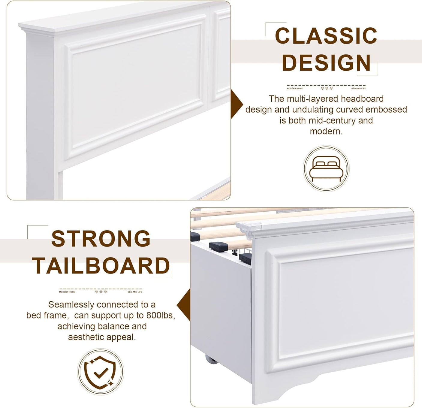 Farmhouse Queen Size Bed Frame with 4 Storage Drawers