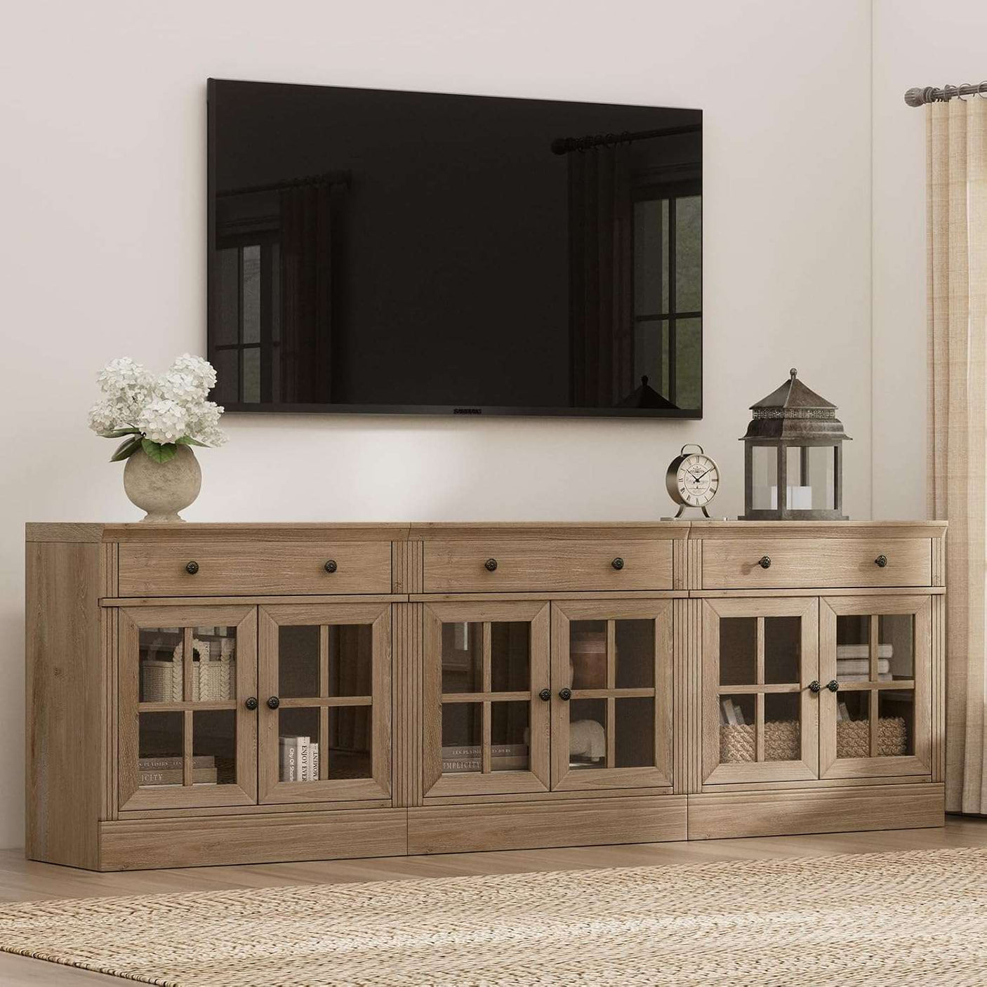 31.5” W Farmhouse Sideboard Cabinet with Drawer & Glass Doors