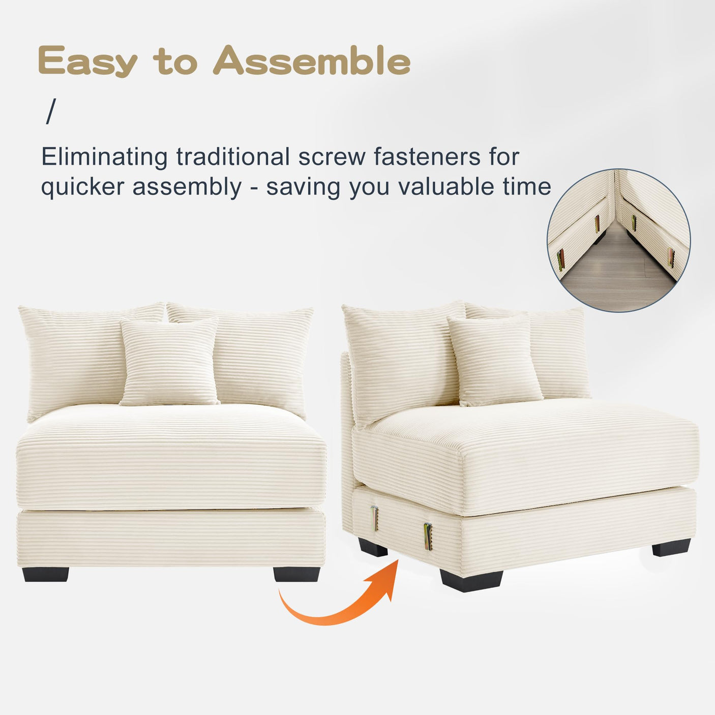 54" Oversized Corduroy Modular Sectional Sofa - Premium Comfort with High-Density Foam & Flexible Design