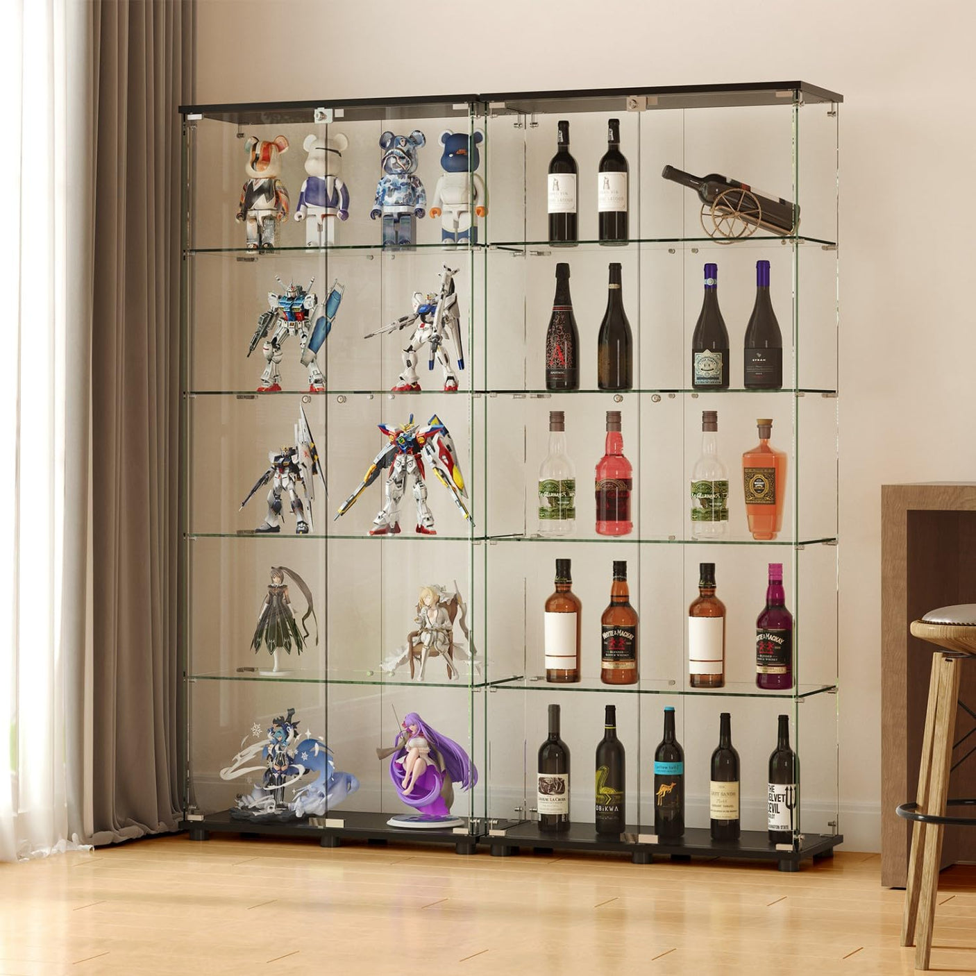 YECHEN Glass Display Cabinet with 5-Shelf | Tempered Glass Curio Cabinet with Lock, Double Doors & Anti-Topple Device