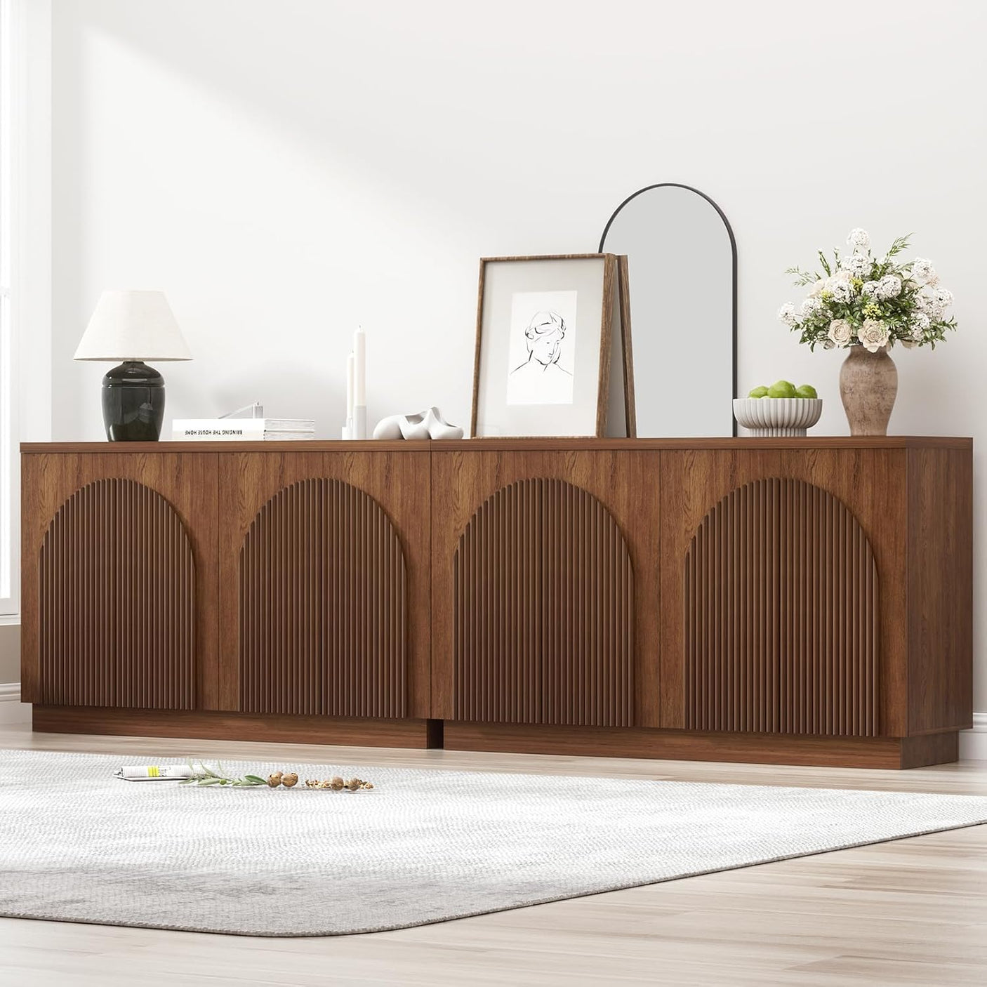 Arched Reeded Design Sideboard Buffet Cabinet
