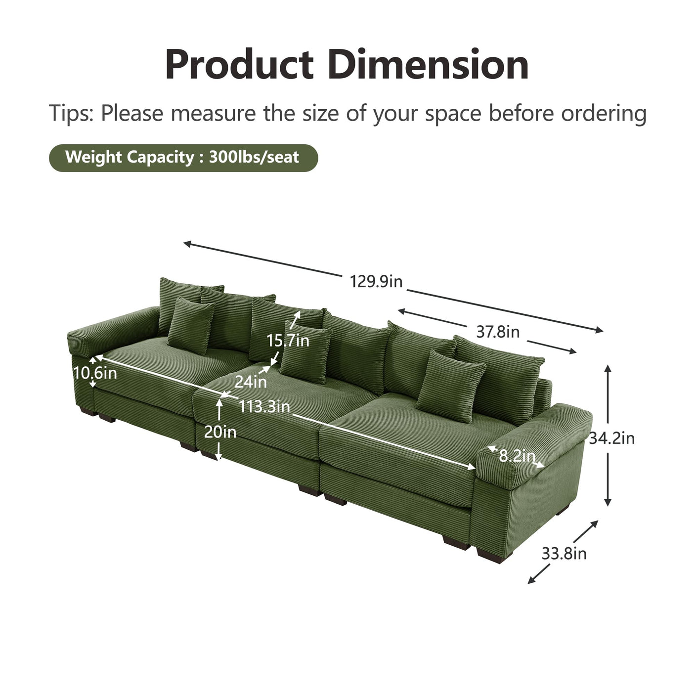 54" Oversized Corduroy Modular Sectional Sofa - Premium Comfort with High-Density Foam & Flexible Design