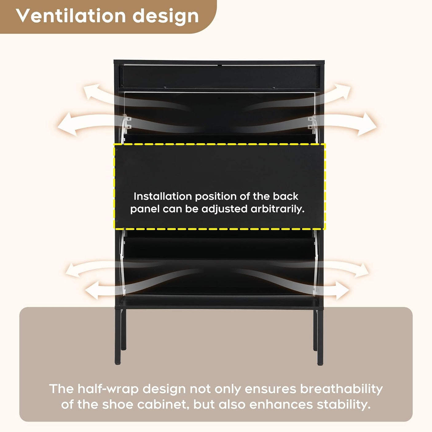 Slim Entryway Shoe Organizer with Half-Circle Doors