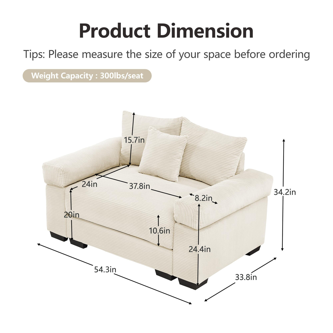 54" Oversized Corduroy Modular Sectional Sofa - Premium Comfort with High-Density Foam & Flexible Design