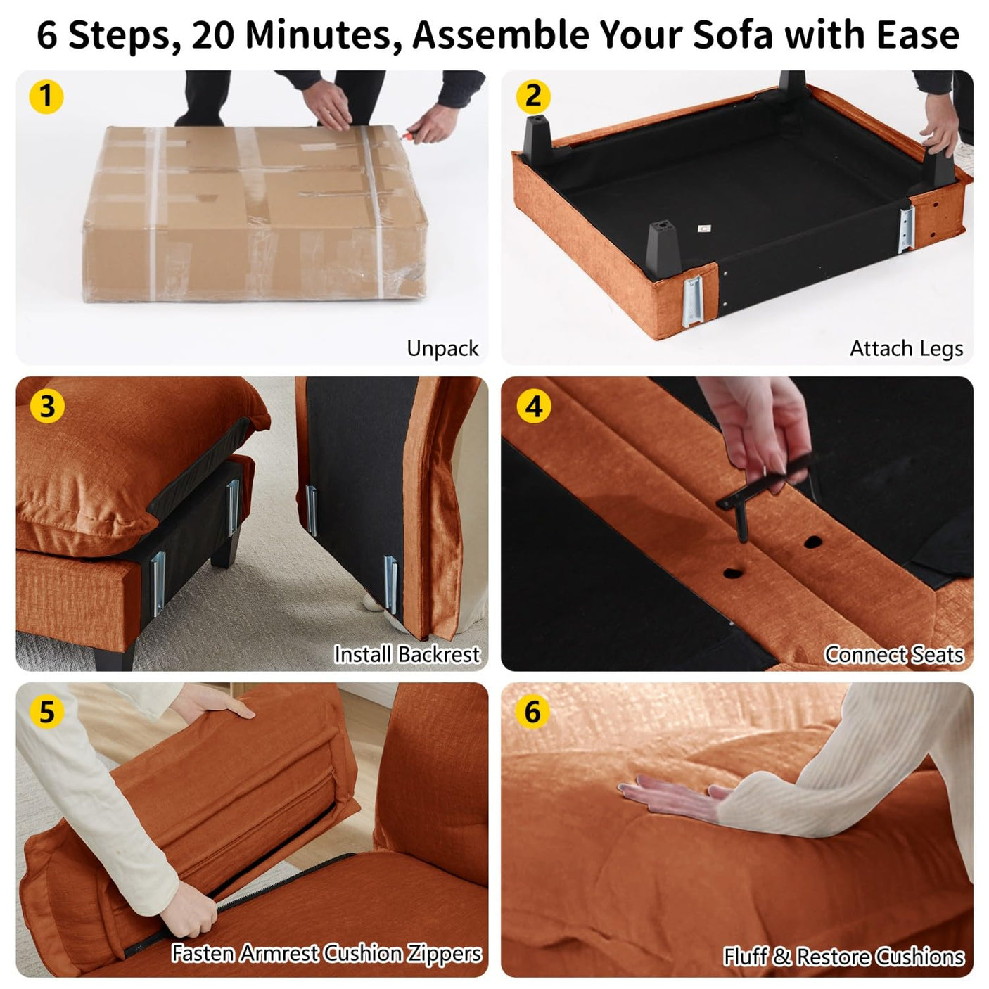 Modular Sectional Sofa with Cloud Cushions | Chenille Fabric | 2/3/4 Seater with Ottoman Options