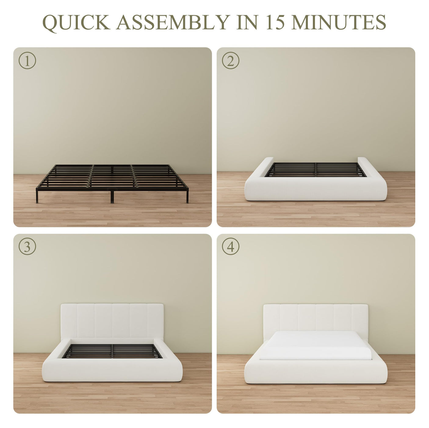 Cloud Bed Frame with Removable Headboard | Boucle Upholstered | Queen & King