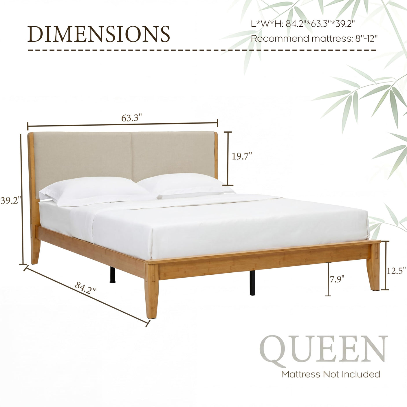 Yechen Bamboo Bed Frame – Japanese Joinery, Linen Headboard, Queen & King