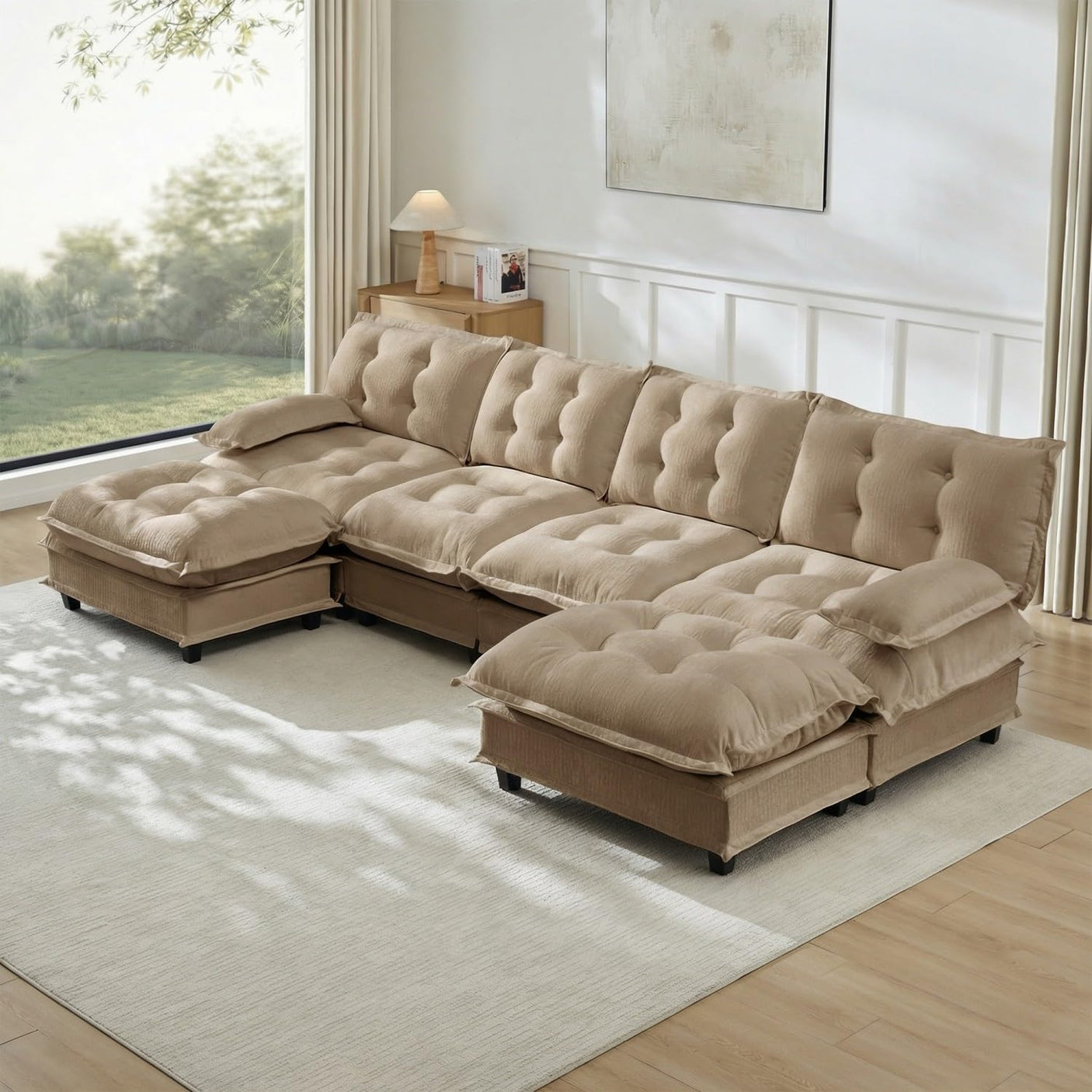 Modular Sectional Sofa with Cloud Cushions | Chenille Fabric | 2/3/4 Seater with Ottoman Options
