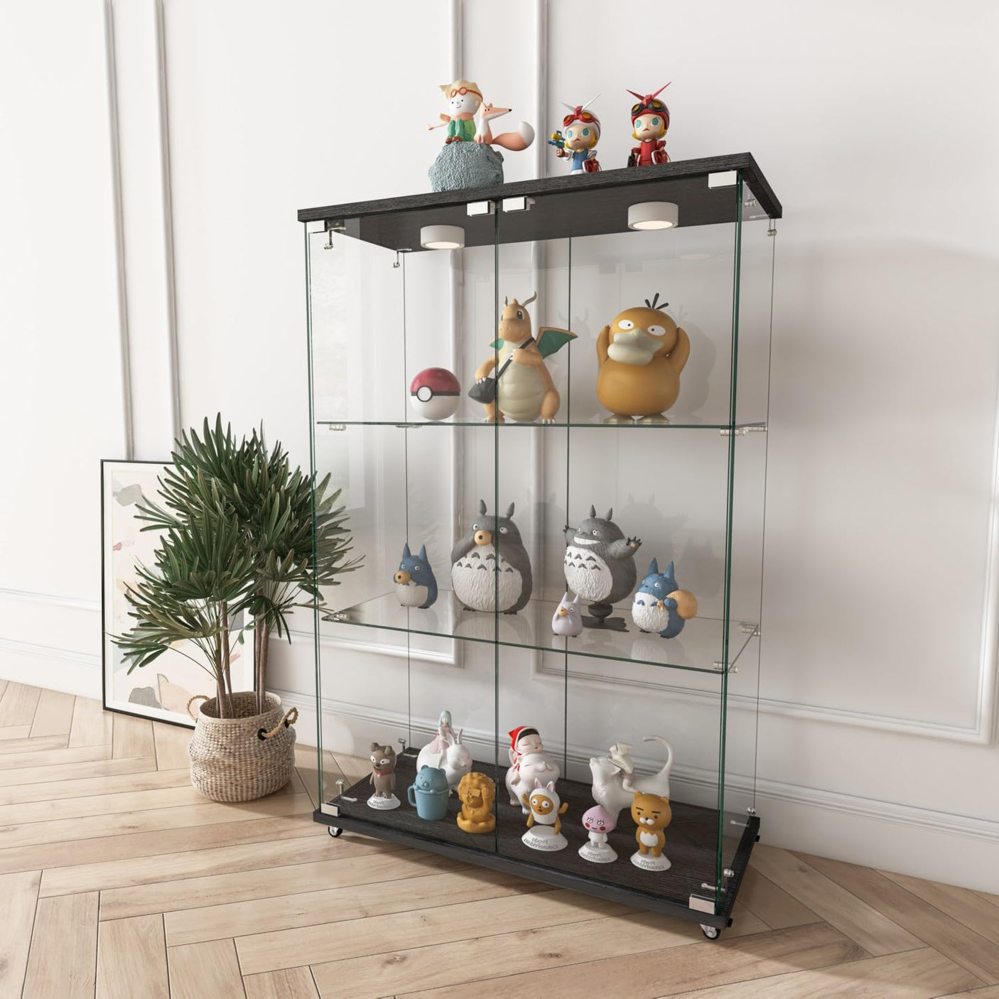 YECHEN Glass Display Cabinet with LED Lights | Tempered Glass Curio Cabinet