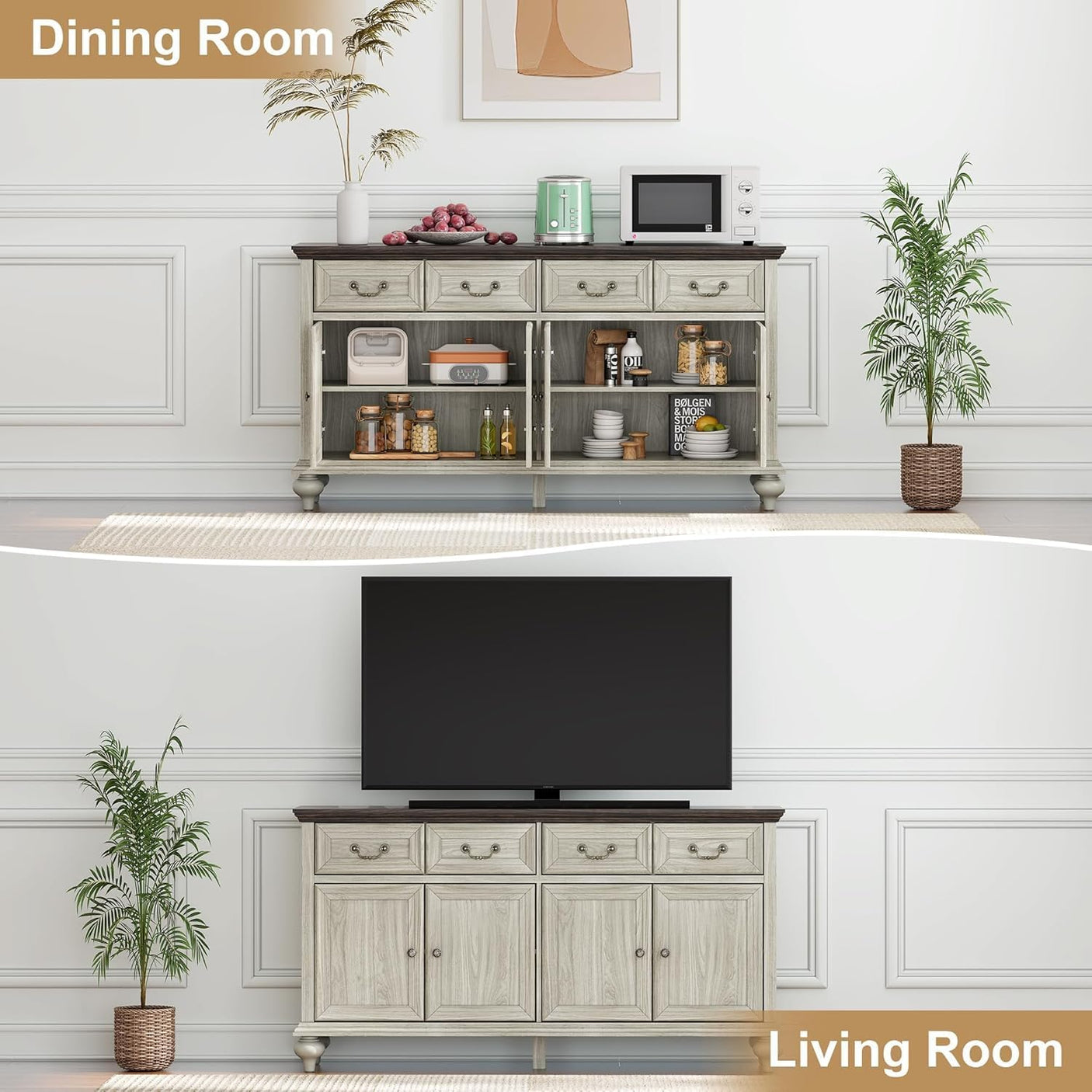 62" Large Farmhouse Buffet Cabinet with 4 Drawers & 4 Doors