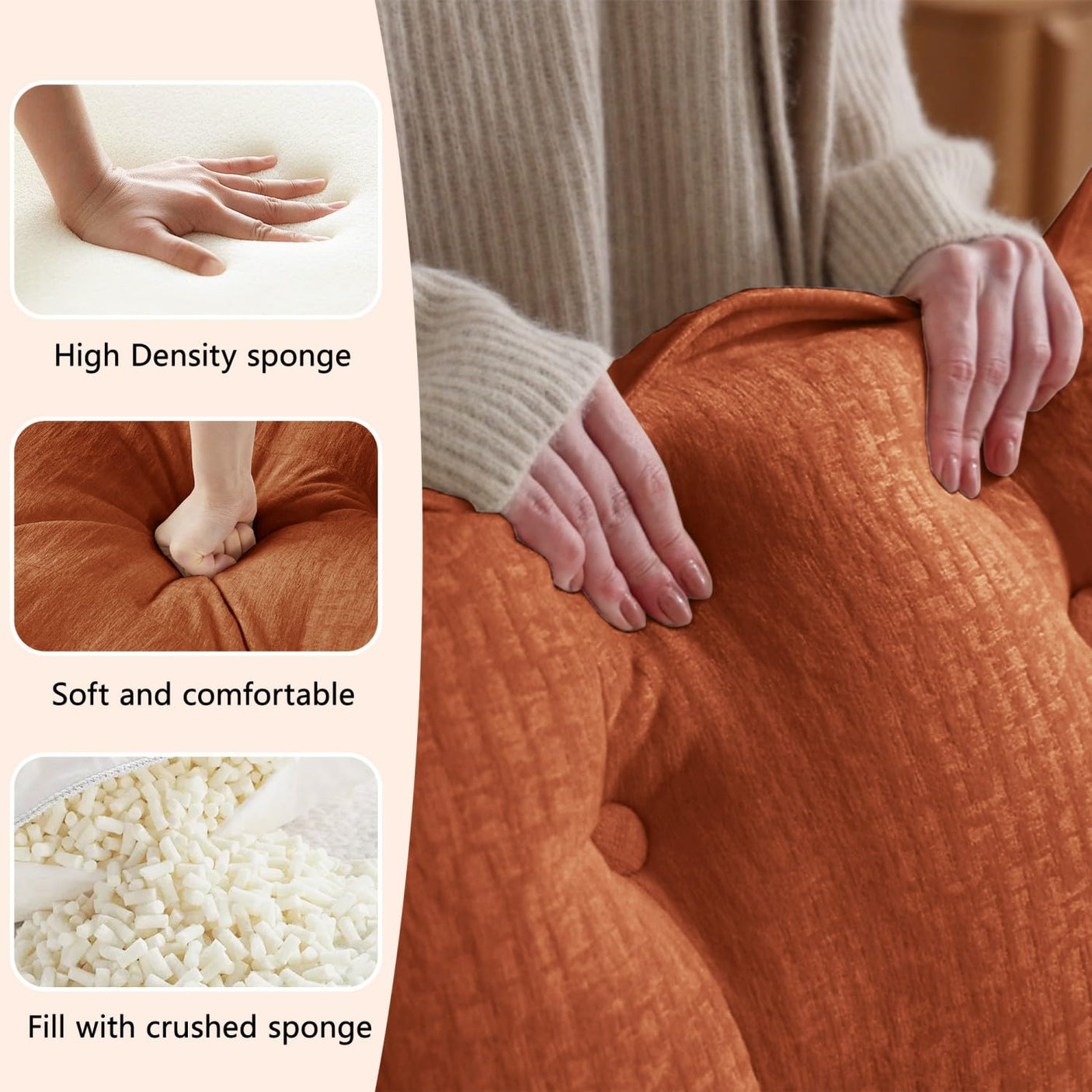 Modular Sectional Sofa with Cloud Cushions | Chenille Fabric | 2/3/4 Seater with Ottoman Options