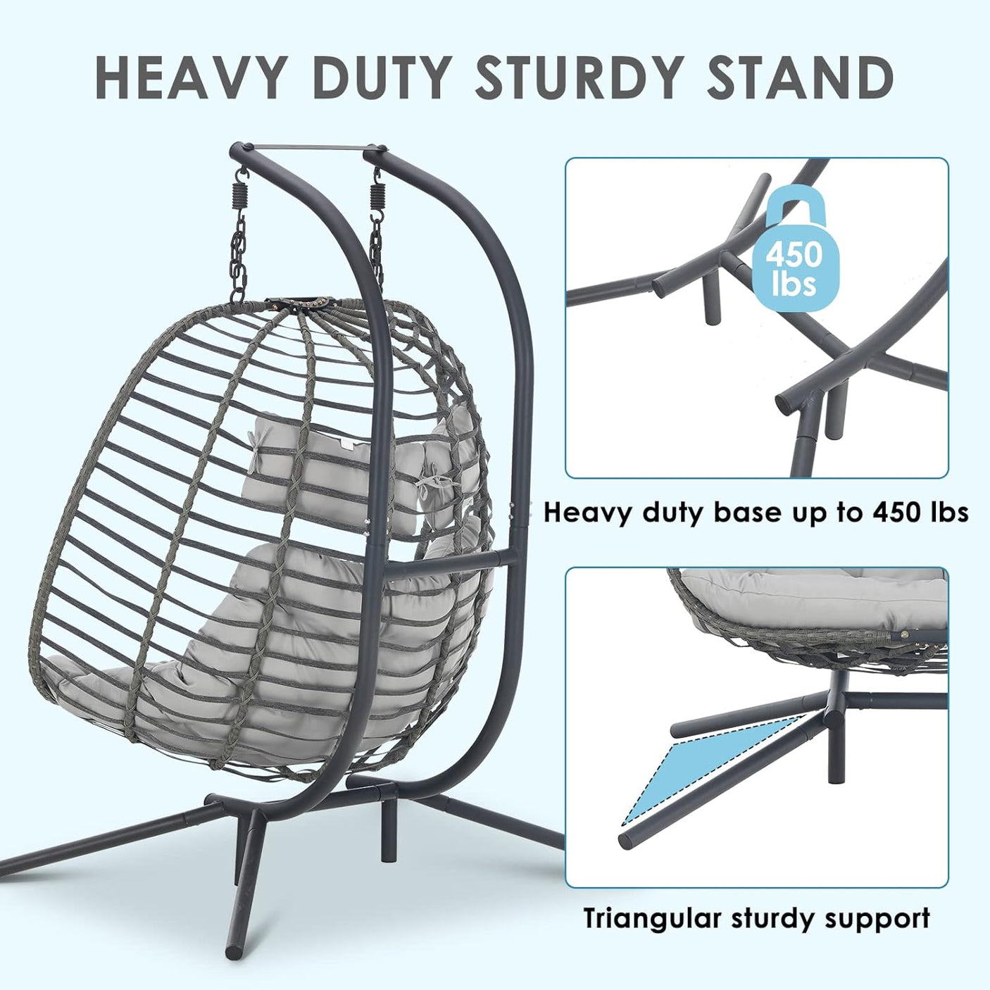 Double Egg Swing Chair with Stand for Outdoor