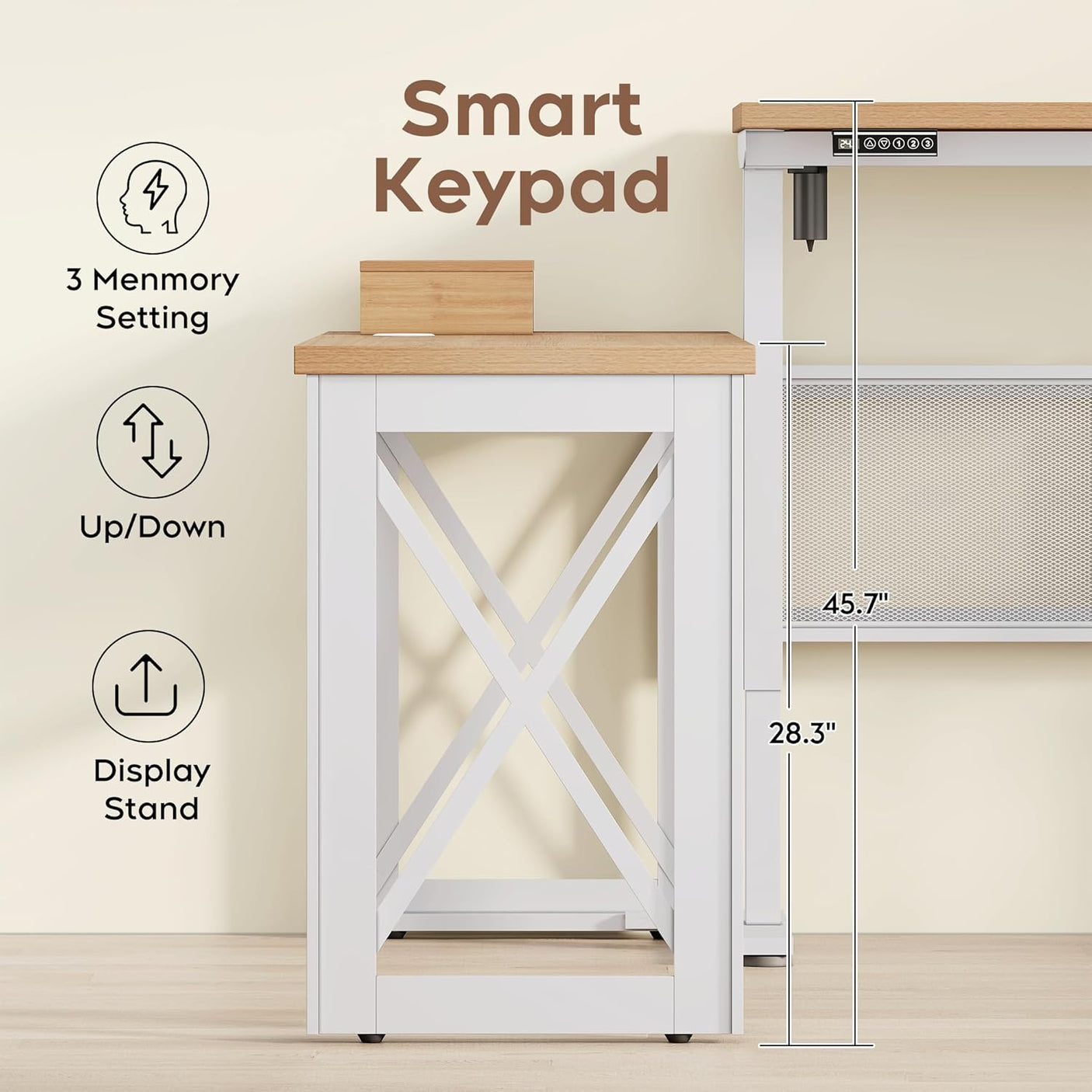 L-Shaped Standing Adjustable Desk, 4-in-1 Power Strip