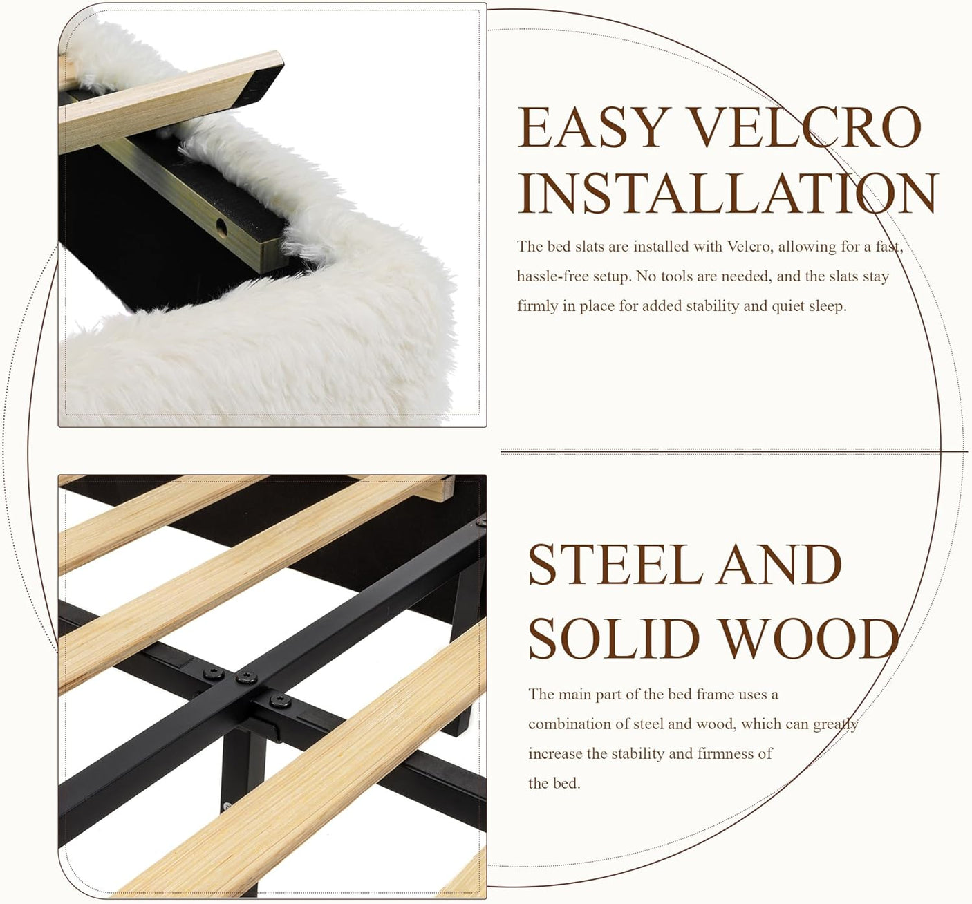 Boho Boucle Cloud Upholstered Platform Bed - Fluffy Soft Bed Frame with Rounded Corners