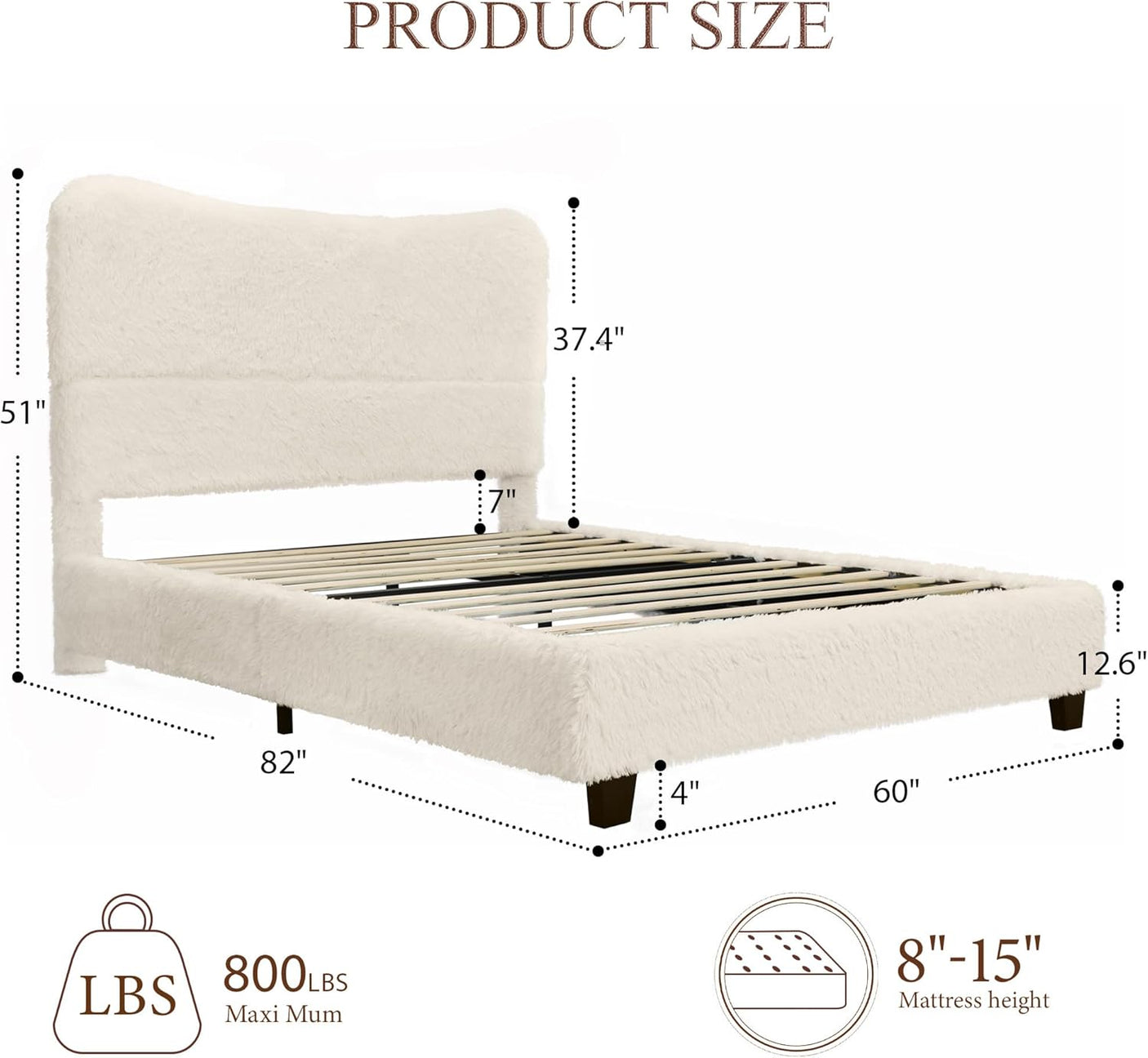 Boho Boucle Cloud Upholstered Platform Bed - Fluffy Soft Bed Frame with Rounded Corners
