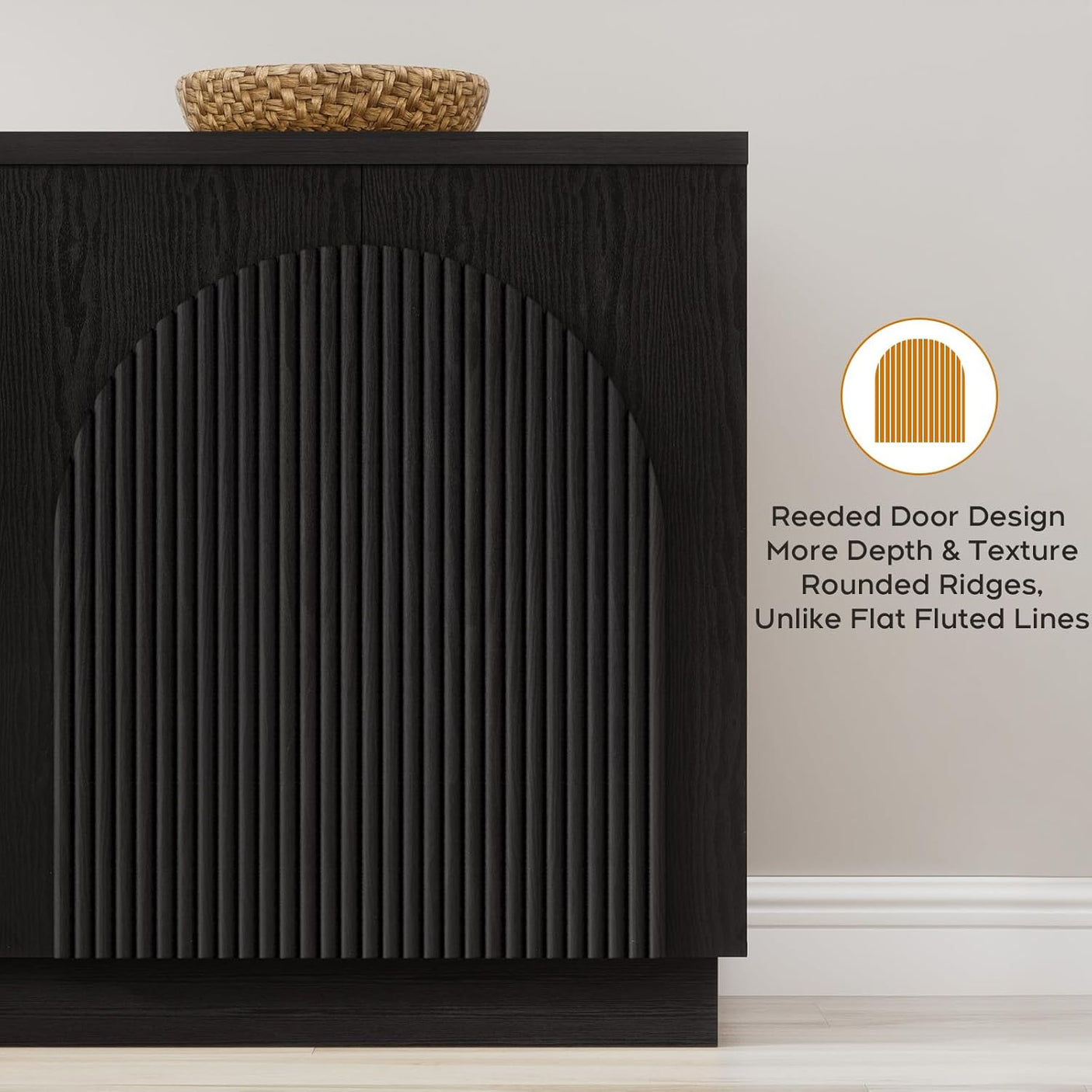 Arched Reeded Sideboard Buffet Cabinet | Black