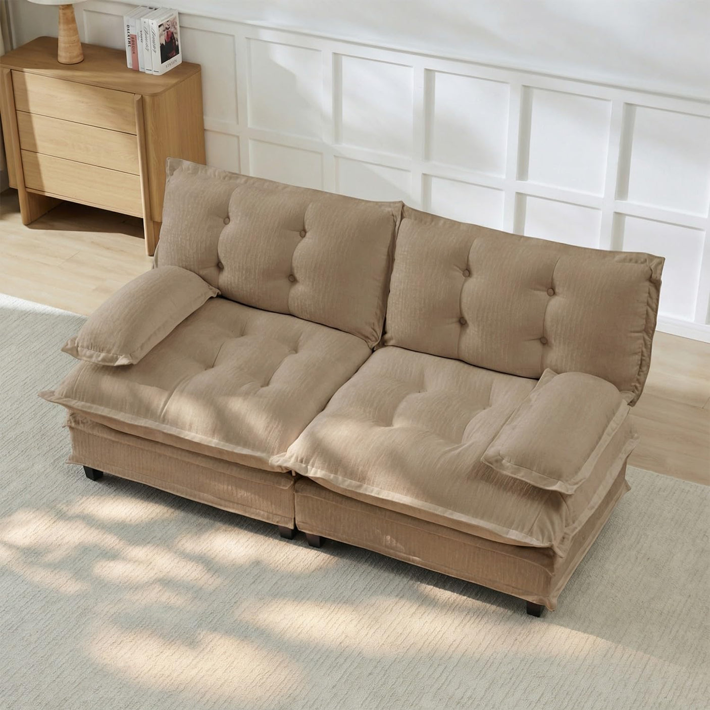 Modular Sectional Sofa with Cloud Cushions | Chenille Fabric | 2/3/4 Seater with Ottoman Options