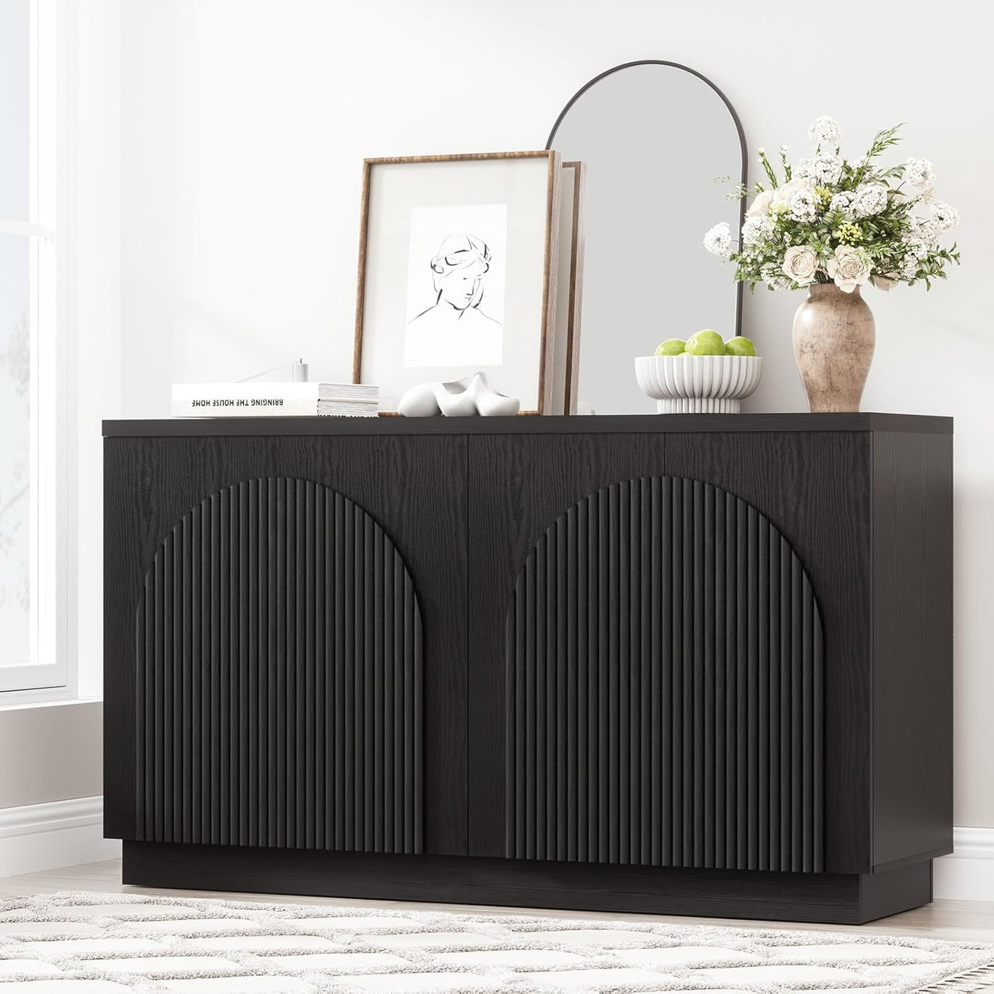 Arched Reeded Sideboard Buffet Cabinet | Black