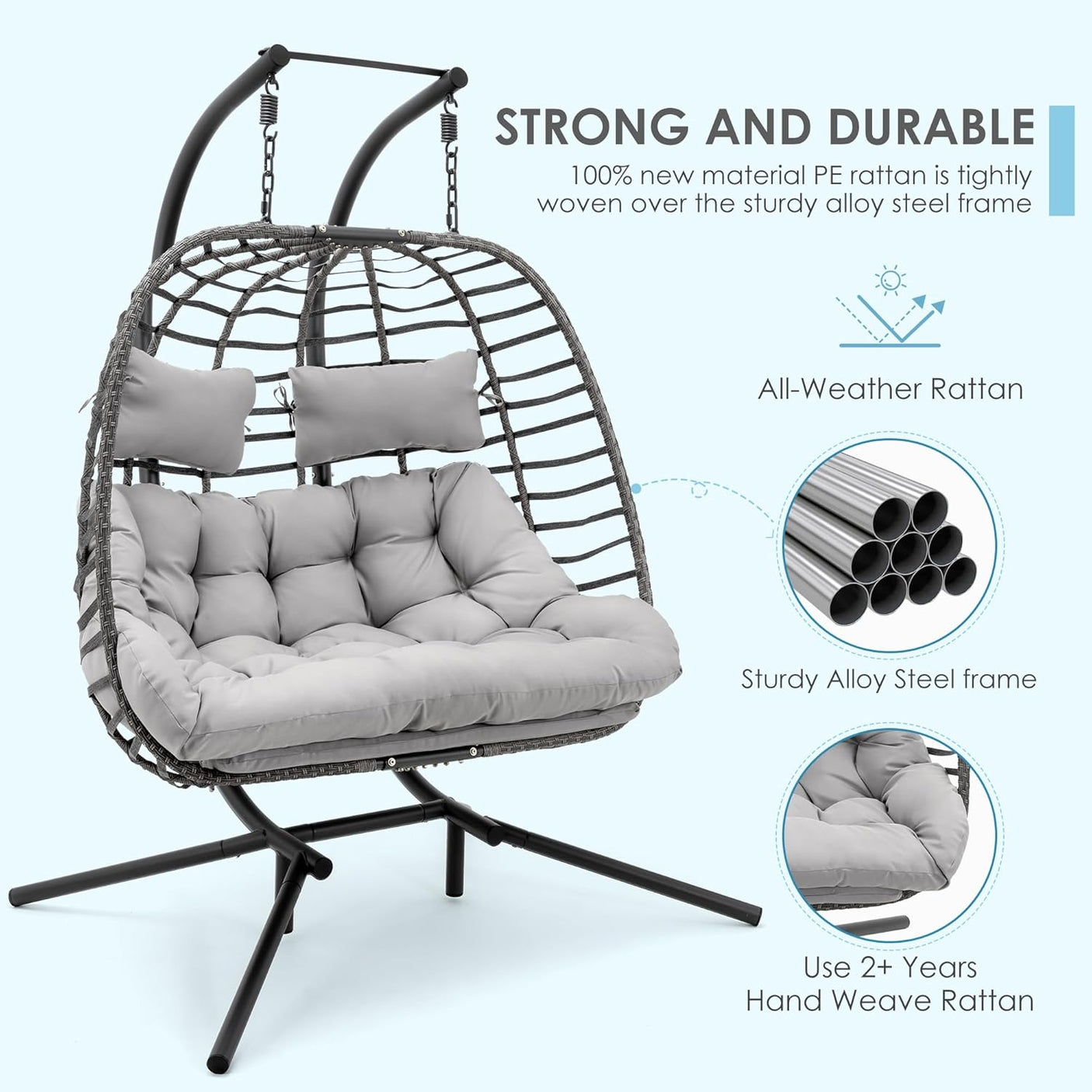 Double Egg Swing Chair with Stand for Outdoor