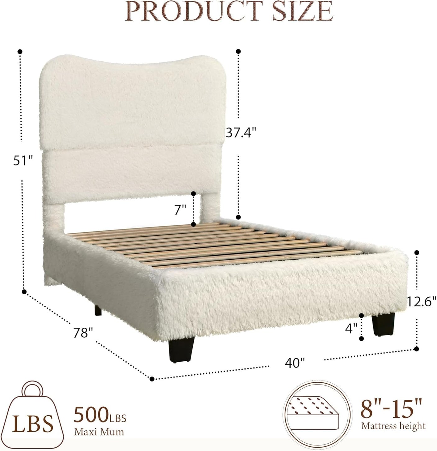 Boho Boucle Cloud Upholstered Platform Bed - Fluffy Soft Bed Frame with Rounded Corners