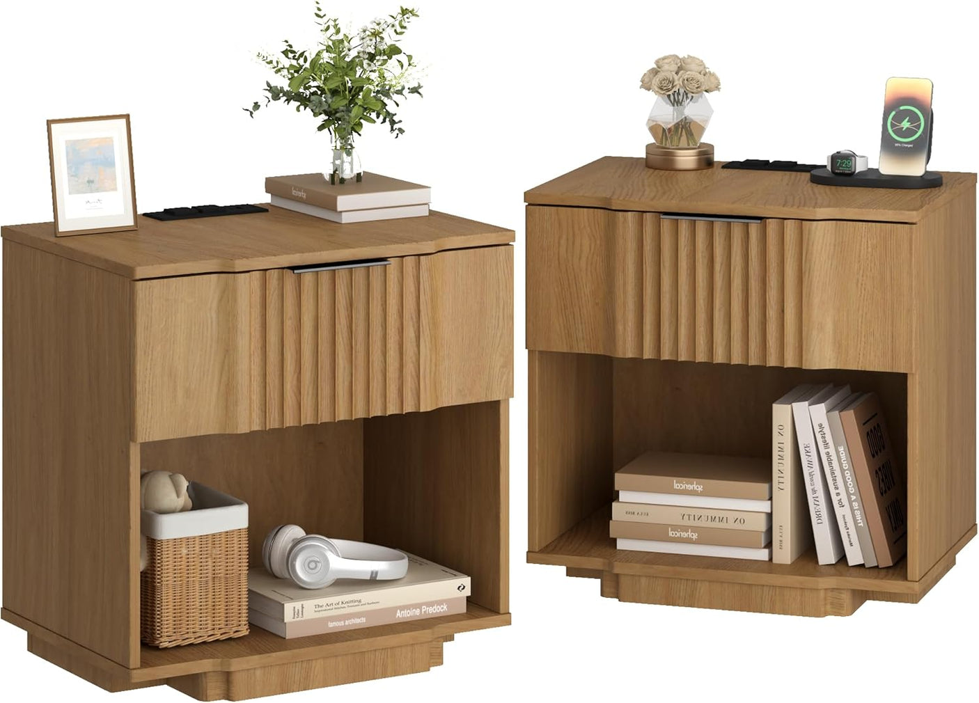 Fluted Night Stand with 20W Fast Charging Station