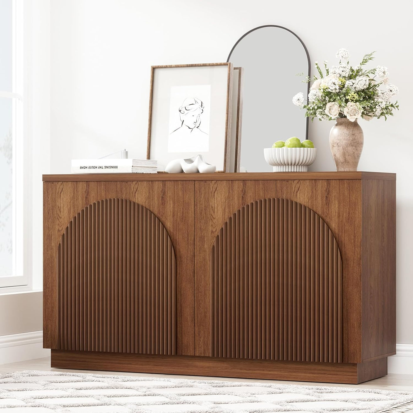 Arched Reeded Design Sideboard Buffet Cabinet