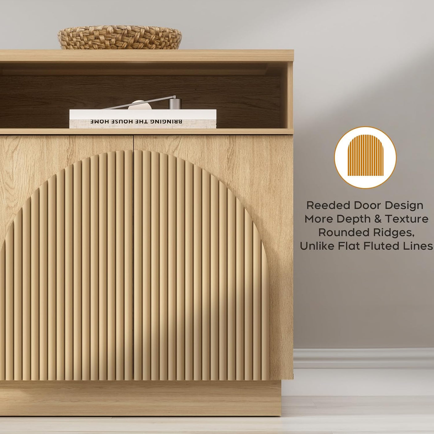 Fluted Sideboard Buffet Cabinet with Arched Reeded Doors - Mid Century Modern Storage
