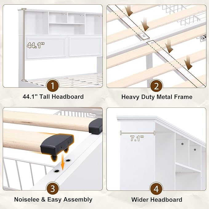 Farmhouse Queen Size Bed Frame with 4 Storage Drawers