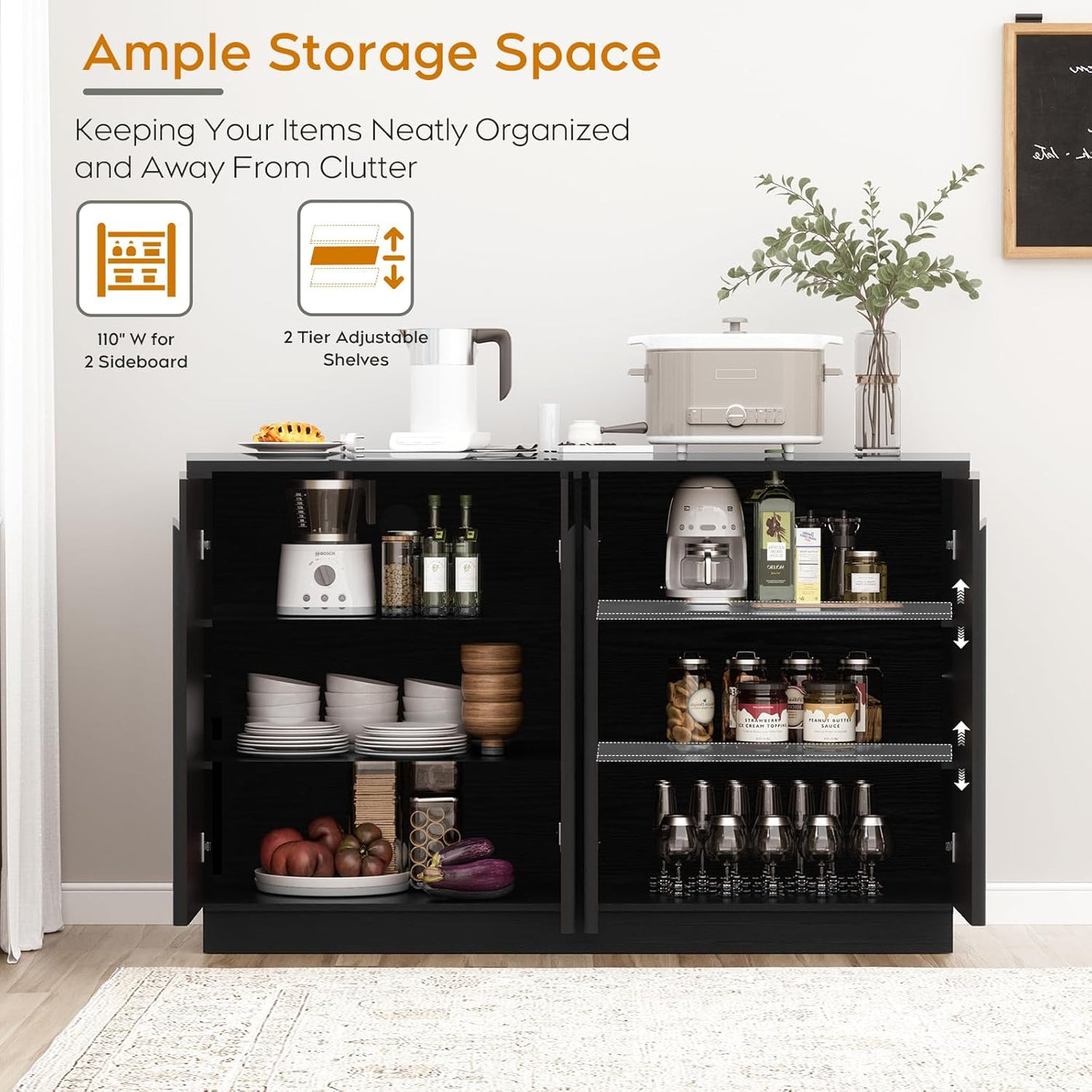 Arched Reeded Sideboard Buffet Cabinet | Black