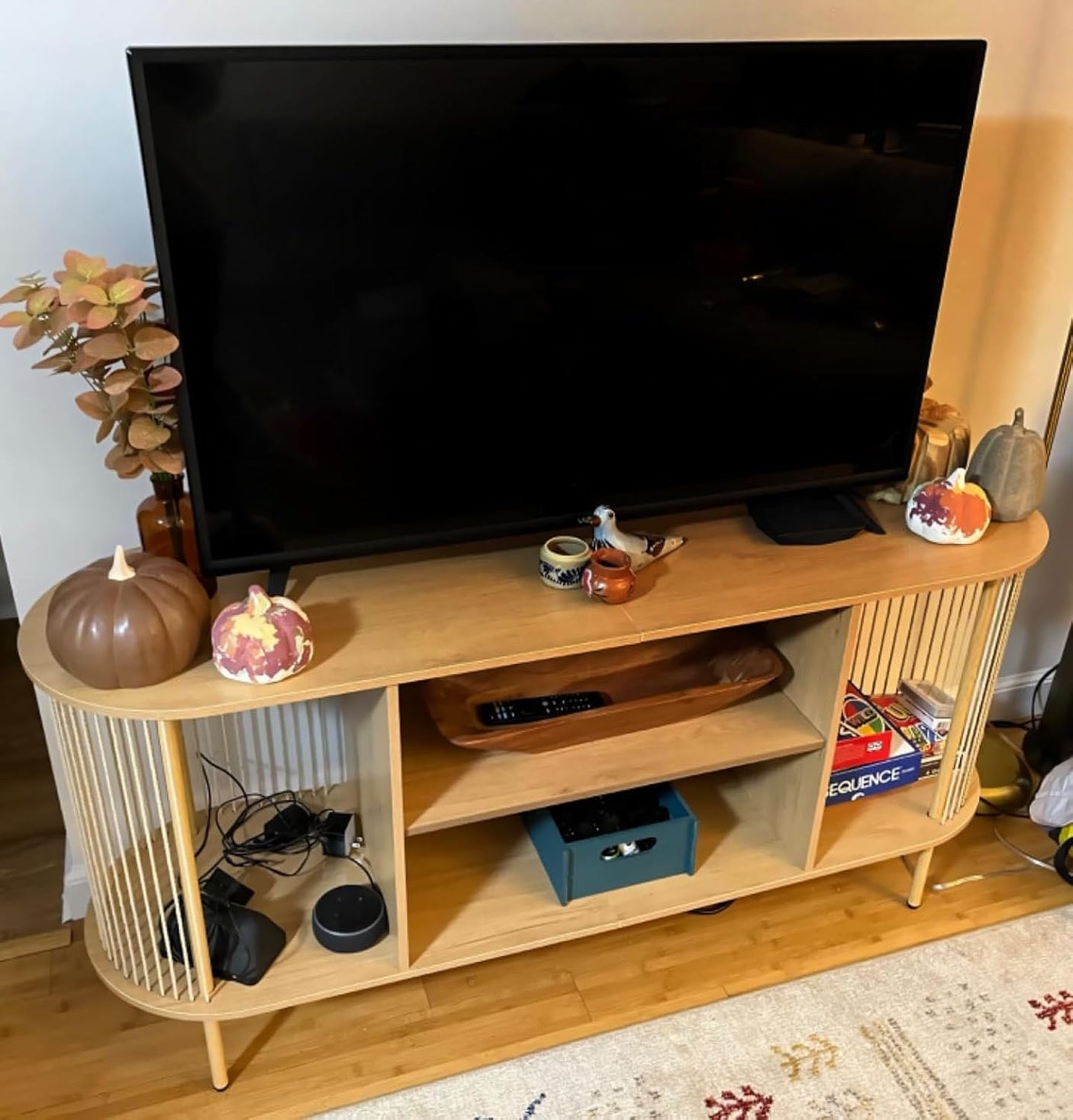 Yechen Boho TV Stand for 55-60" TV – Natural Rope Entertainment Center with Storage