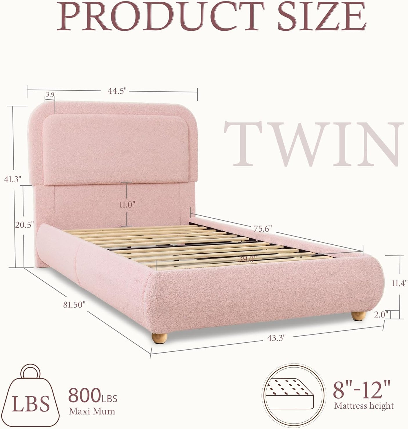 Boucle Fabric Cloud Bed Frame with Round Corner Headboard